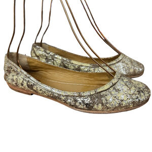 Frye Carson Ballet Flats Womens Metallic Distressed Slip On Round Toe Shoes 8 M
